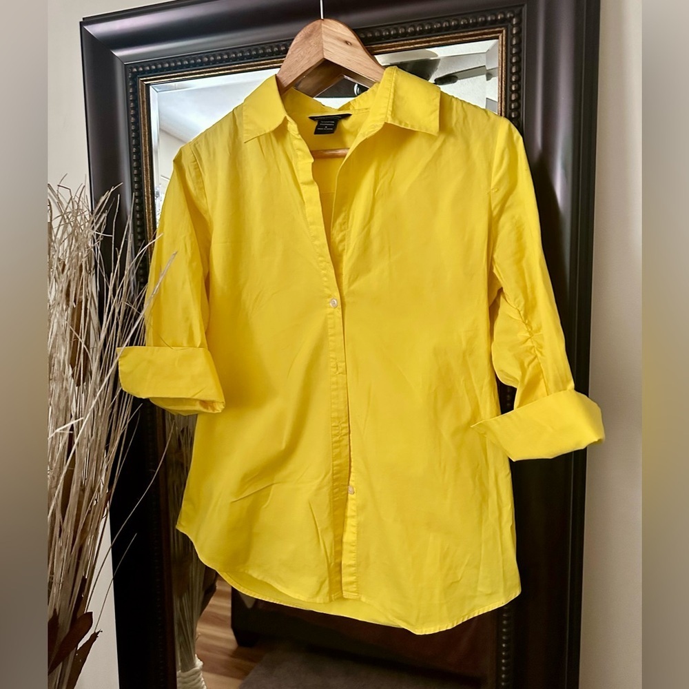 Moda International Yellow Button Up Blouse Small